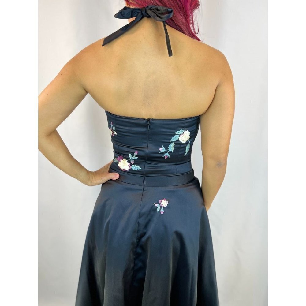 Mandalay Julian Joyce Black Satin Halter A-Line Dress $495 - Picture 8 of 12
